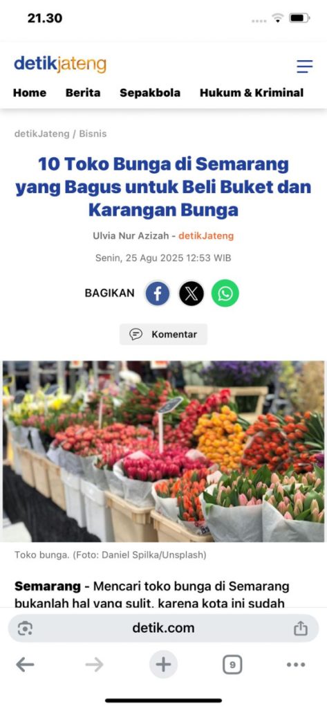 Raja Florist Semarang dinobatkan sebagai toko bunga terbaik versi Detik.com